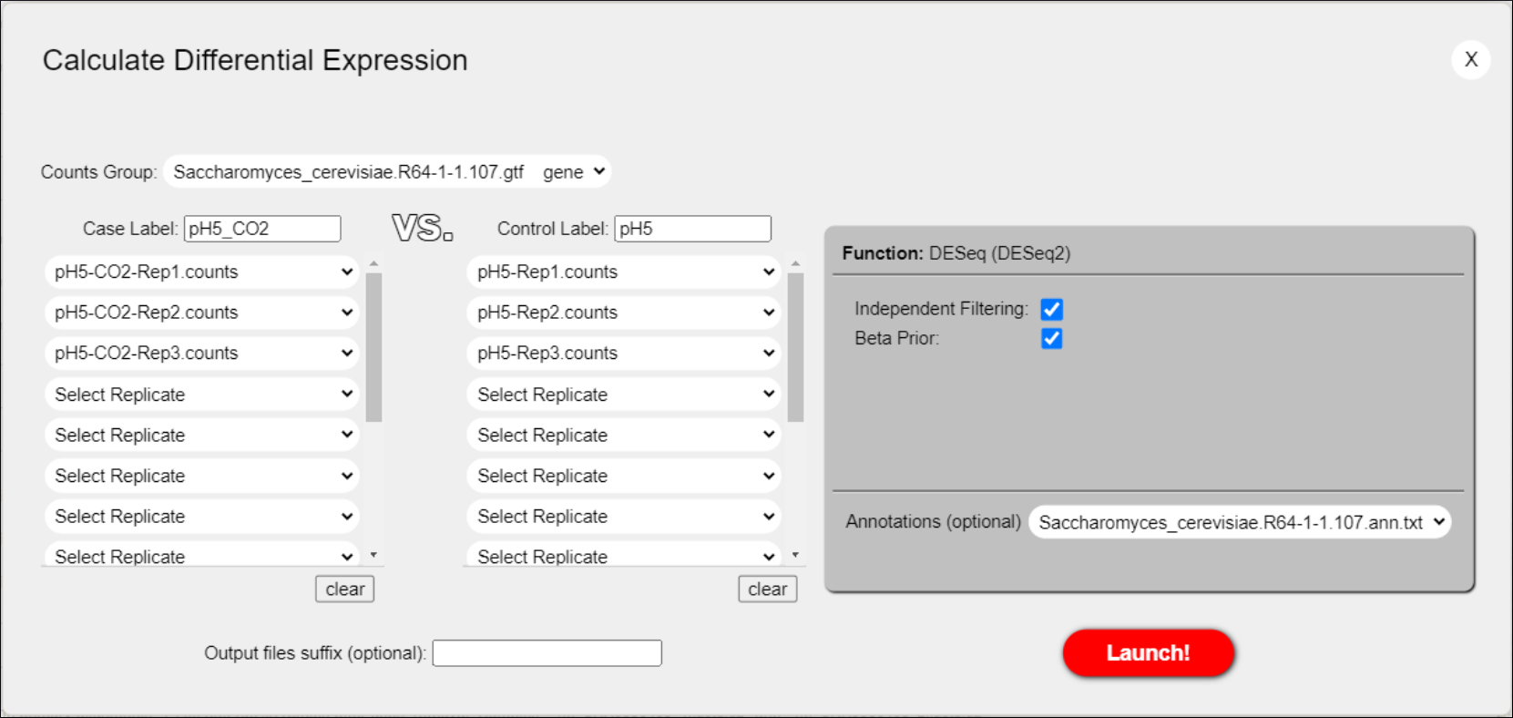 *Calculate Differential Expression* dialog ready to be launched.