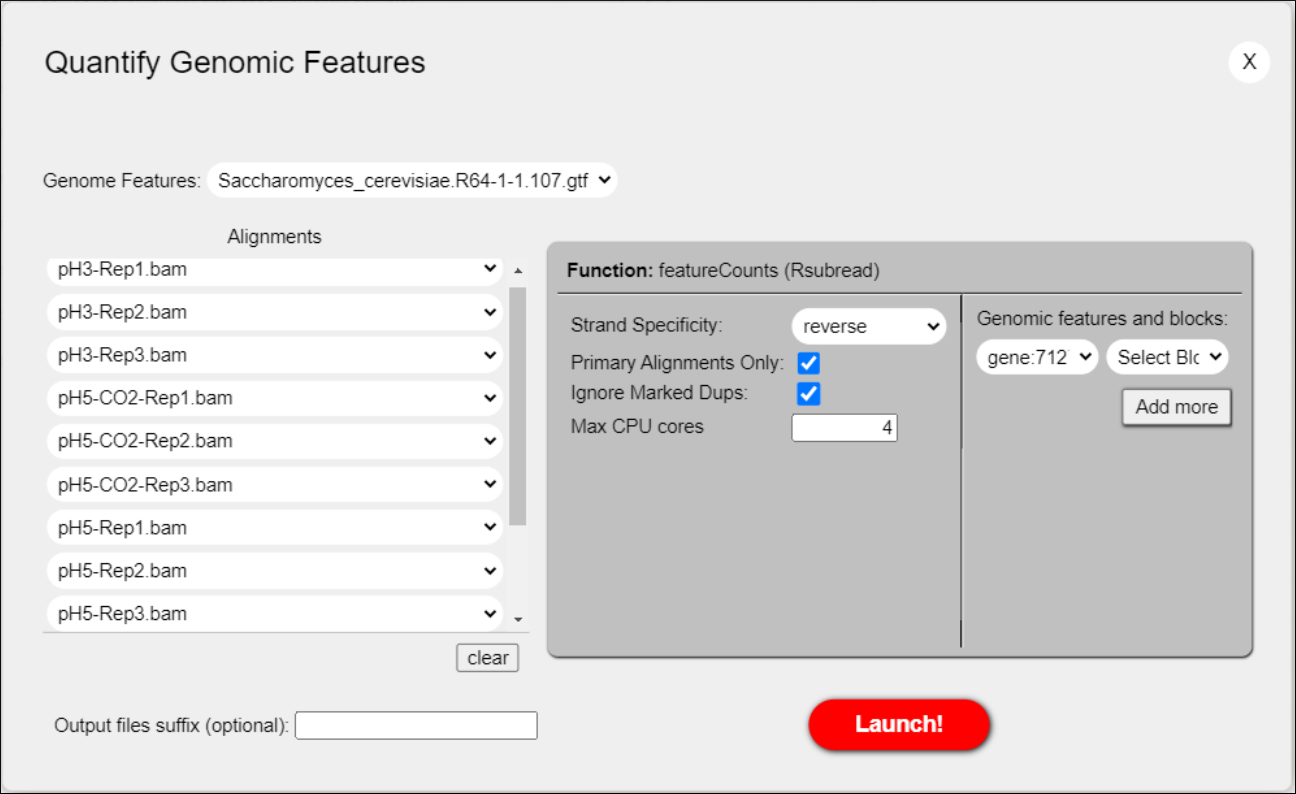 Quantification dialog ready to be launched