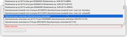 Choosing the genome of interest from the dropdown menu.